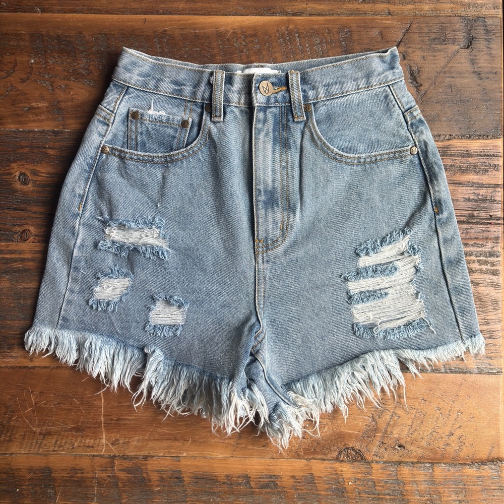 MINKPINK Blue Distressed Jean Shorts